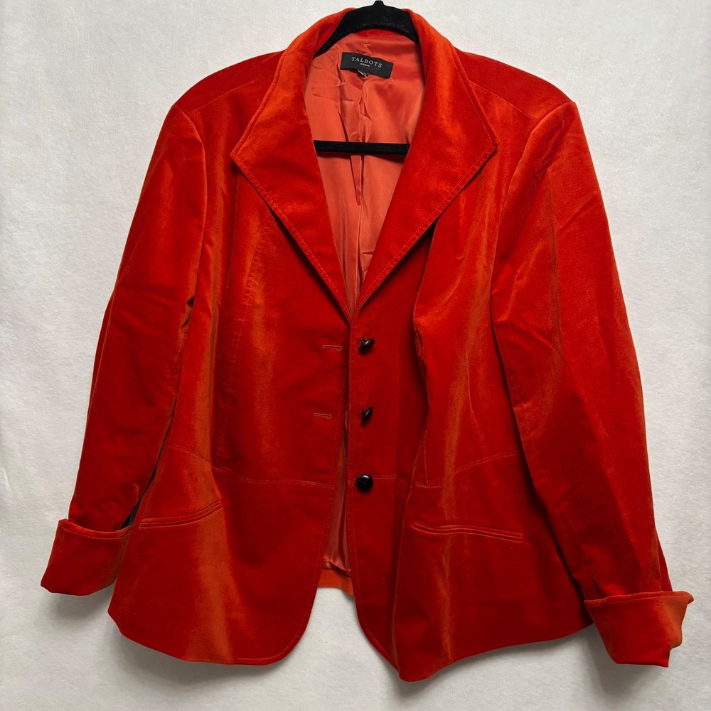 Talbots Woman Orange Red Velvet Blazer Jacket Peplum Back *see notes